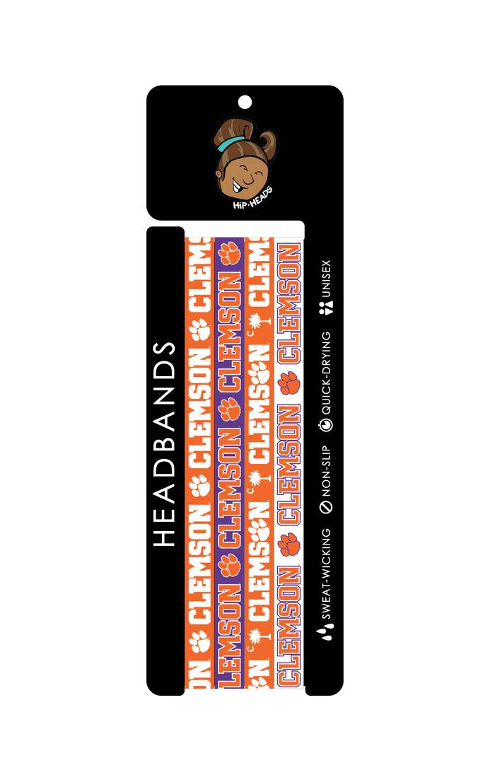 Clemson Tigers NCCA 4-Pack Non-Slip Thin Headbands