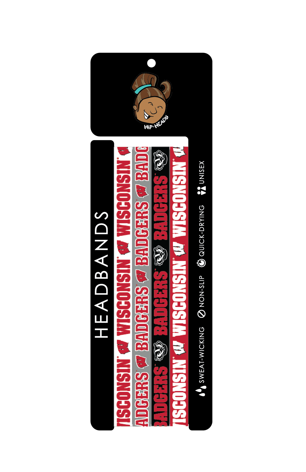 Wisconsin Badgers NCCA Set 4-Pack Non-Slip Thin Headbands