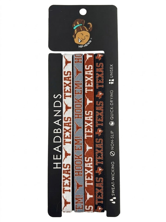 Texas Longhorns NCCA Set 4-Pack Non-Slip Thin Headbands