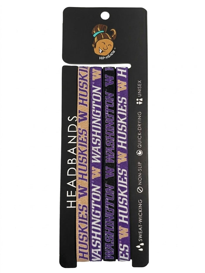 Washington Huskies NCCA Set 4-Pack Non-Slip Thin Headbands