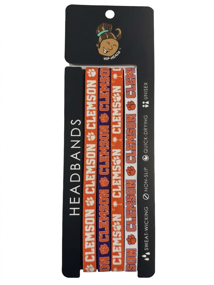 Clemson Tigers NCCA 4-Pack Non-Slip Thin Headbands