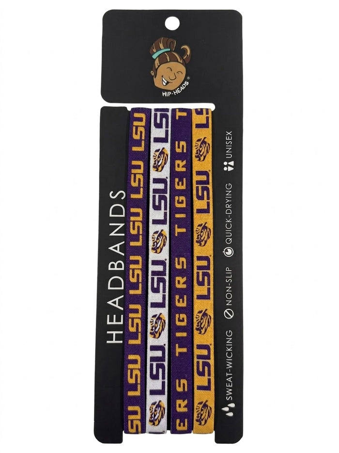 LSU Tigers NCCA 4-Pack Non-Slip Thin Headbands