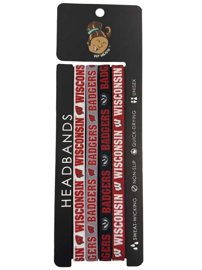 Wisconsin Badgers NCCA Set 4-Pack Non-Slip Thin Headbands