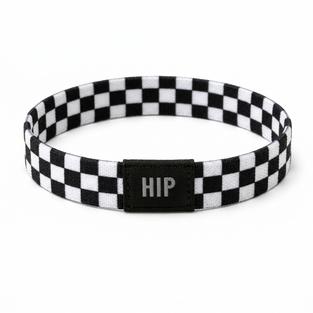 Black Retro Checker Print Bracelet Hair Tie