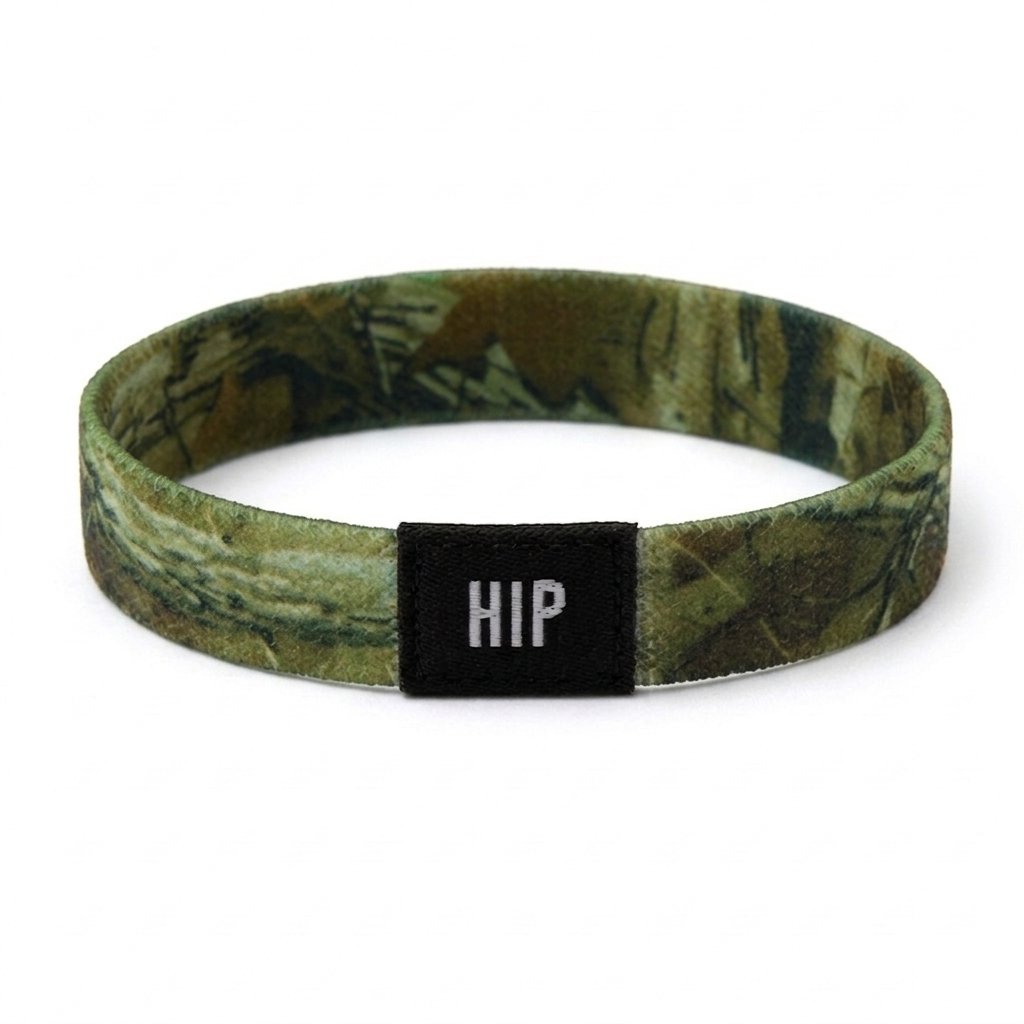 Green Mossy Woods Hunting Camo Print Bracelet Hair Tie