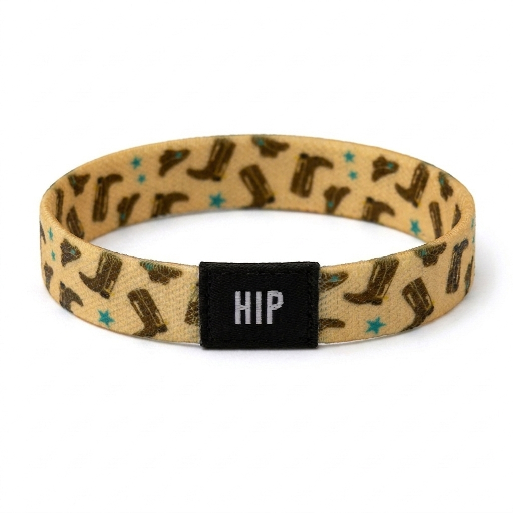 Tan Country Western Cowboy Boot Print Bracelet Hair Tie
