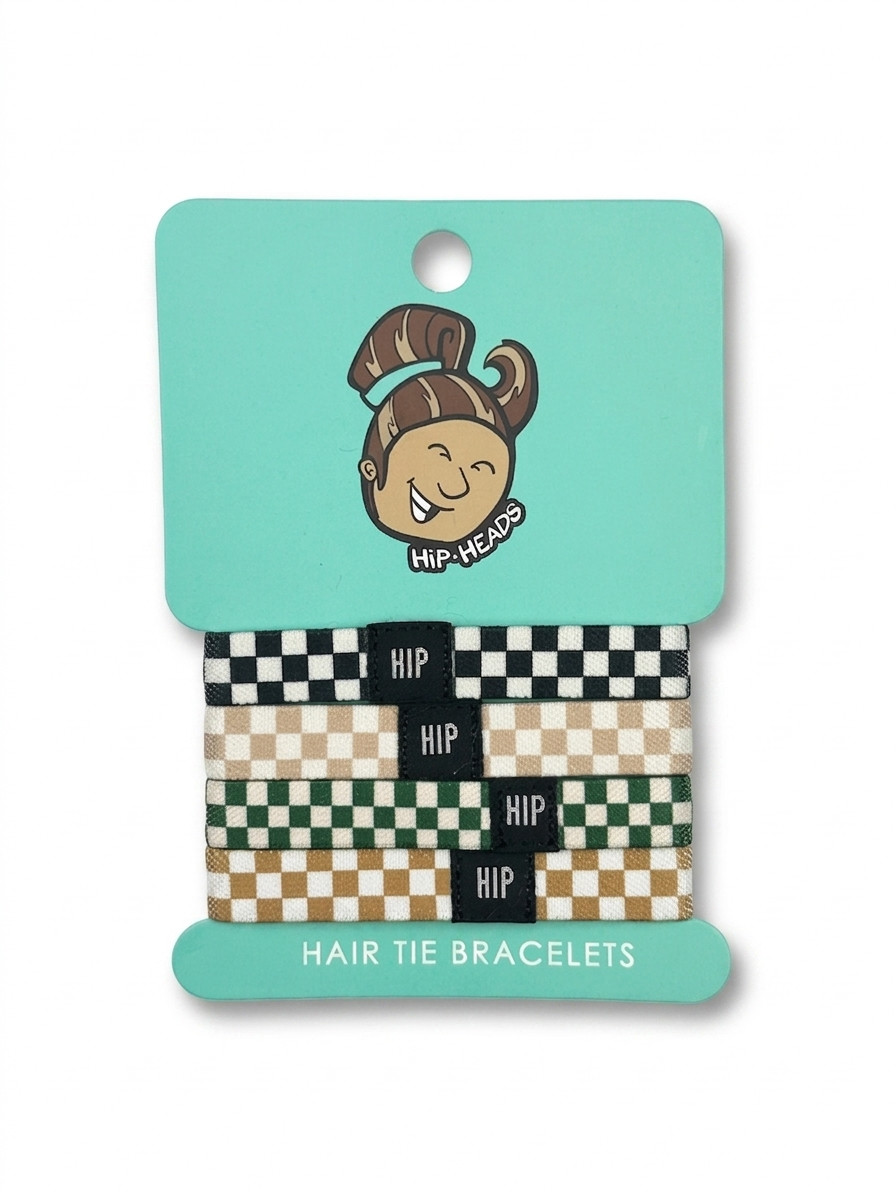 Retro Checker Print Set 4-Pack Bracelet Hair Ties